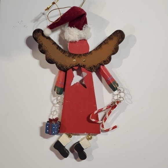 Painted rustic Wood wire Dangly Santa wings Star Candy Cane Present Ornament - Picture 8 of 10